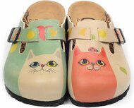 GOBY - Oranje & Wit Cats - Clogs - Handmade GOBY - Oranje & Wit Cats - Clogs - Handmade