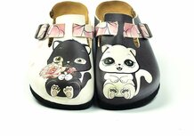 Goby - Black & White Cats Clogs - Handgemaakt Goby - Black & White Cats Clogs - Handgemaakt