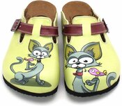 GOBY - Clogs met Cat & Bird - Handgemaakt