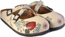 Goby Vintage Clogs Dames - Vegan Leer - Handmade - Bloemen en Vogelprint