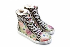 Goby Dames Enkellaarsjes Bloom & Chevron - Handgemaakt Vegan Leer