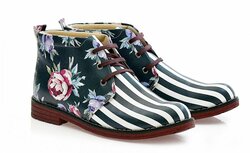 GOBY – Bloom & Stripe Dames Enkellaarsjes – Handmade en Vegan – Elegant en Creatief GOBY – Bloom & Stripe Dames Enkellaarsjes – Handmade en Vegan – Elegant en Creatief
