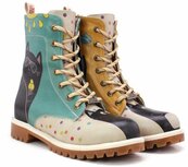 Goby Catitude Boots – Dames Veterboots – Kattenprint – Handgemaakt – Vegan