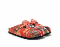 Goby Dames Clogs – Rood Kattenprint – Handgemaakte Instappers – Vegan Leer – Ergonomisch Voetbed