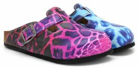 GOBY – Dames Clogs – Paars en Blauw Luipaardprint – Handgemaakt – Vegan Leer – Comfortabele Kurken Zool