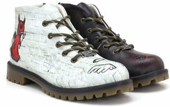 Goby Angel en Devil Boots – Dames Veterboots – Handgemaakt Vegan Leer – Kunstzinnig Design