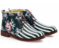 GOBY – Bloom & Stripe Dames Enkellaarsjes – Handmade en Vegan – Elegant en Creatief