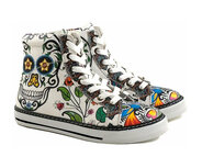 Goby Sugar Skull Dames Sneakers - Handgemaakt Vegan Leer
