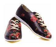 GOBY - Flowers - Sneakers - Zwart & Rood - Handmade